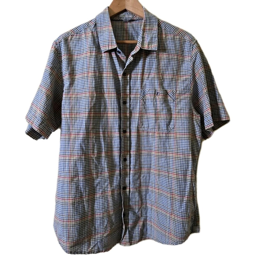 Horny Toad Button-Down Mens Large Plaid Blue Multi Short Sleeve EUC